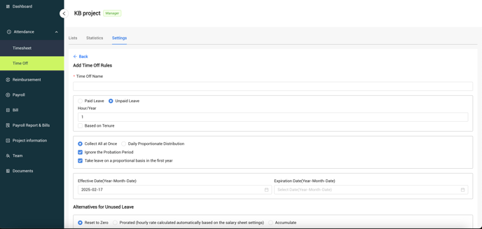 Add Time off Rule_setting