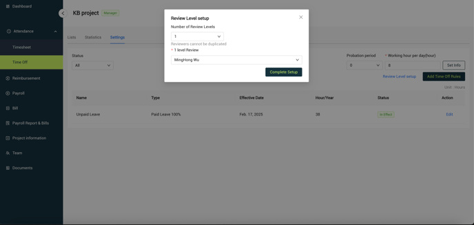 Review level setup